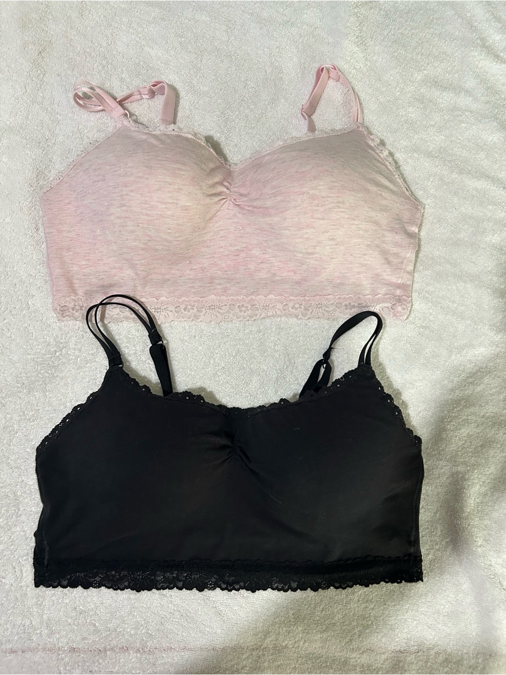 PINK Heather Angelina Pink & Black Lightly Lined Cotton Bralettes Bundle 2